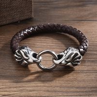 Européen Et Américain En Acier Inoxydable Flamme Serpent Tête Hommes En Cuir De Bracelet De Mode Titane Acier Bracelet Croix-frontière E-commerce D'approvisionnement En Gros sku image 1