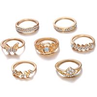 New Alloy Diamond Leaf Butterfly Ring Set 7-piece Retro Geometric Ring Wholesale main image 6