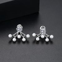 Jinse Perlen Netz Ohr Stecker Kupfer Eingelegtes 3a Zirkon Mode Koreanische Einfache Weibliche Perlen Zwei-tragen-ohrringe sku image 1