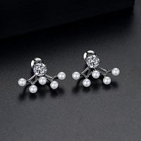 Jinse Perlen Netz Ohr Stecker Kupfer Eingelegtes 3a Zirkon Mode Koreanische Einfache Weibliche Perlen Zwei-tragen-ohrringe sku image 2