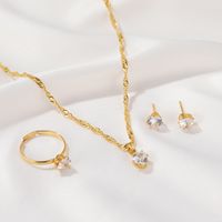 New Fashion  Hot Sale Set Love Heart Zircon Necklace Ring Earring Three-piece Jewelry Set Wholesale main image 3