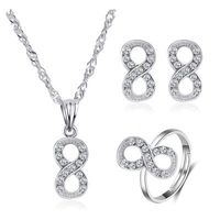 New Fashion All-match Diamond 8-shaped Necklace Earrings Ring Three-piece Jewelry Set Wholesale main image 2