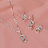 New Fashion All-match Diamond 8-shaped Necklace Earrings Ring Three-piece Jewelry Set Wholesale main image 4