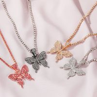 New Inlaid Single Layer Claw Chain Exaggerated Large Butterfly Pendant Necklace Wholesale Nihaojewelry main image 3