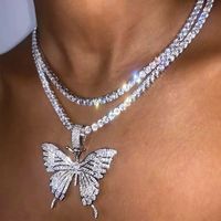 New Inlaid Single Layer Claw Chain Exaggerated Large Butterfly Pendant Necklace Wholesale Nihaojewelry main image 5