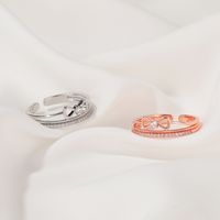 Simple   Personality Open Index Finger Ring  Fashion Micro-inlaid Zircon Double Bow Ring main image 3