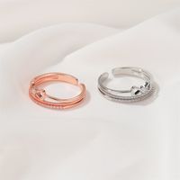 Simple   Personality Open Index Finger Ring  Fashion Micro-inlaid Zircon Double Bow Ring main image 4