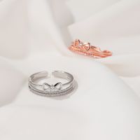 Simple   Personality Open Index Finger Ring  Fashion Micro-inlaid Zircon Double Bow Ring main image 5