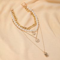 New Style Retro Coin Necklace Baroque Multilayer Pearl Necklace Long Sweater Chain Wholesale Nihaojewelry main image 3