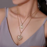 New Fashion Double-layer Planet  Simple Disc Map Pendant Necklace Wholesale Nihaojewelry main image 6