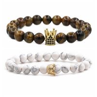 Hot Selling White Pine Tiger Eye Micro-inlaid Zircon Crown Copper Beads Beaded Diy Bracelet Wholesale Nihaojewelry main image 4