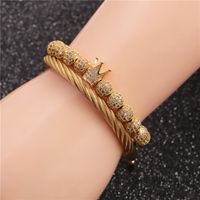 Stainless Steel Bracelet Bracelet Diamond Ball Adjustable Woven Bracelet Set Wholesale Nihaojewelry main image 4