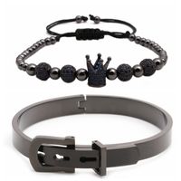 New Hot Sale Stainless Steel Diamond Ball Crown Braided Adjustable Bracelet Set Wholesale Nihaojewelry main image 3