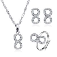 New Fashion All-match Diamond 8-shaped Necklace Earrings Ring Three-piece Jewelry Set Wholesale sku image 1
