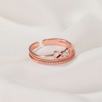 Simple   Personality Open Index Finger Ring  Fashion Micro-inlaid Zircon Double Bow Ring sku image 2