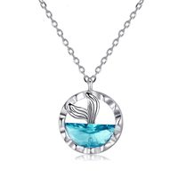 New Creative Fishtail Ocean Blue Crystal Pendant Blue Mermaid Clavicle Chain Necklace Wholesale Nihaojewelry sku image 1
