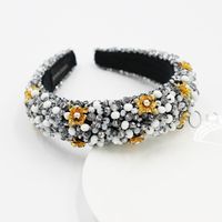Mode Barock Kristall Perlen Verdickt Schwamm Gold Seide Handgemachtes Perlen Stirnband Weiblich Mit Perlen Eingelegte Blumen Stirnband sku image 1