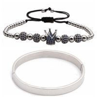 Trendy New Style Heiß Verkaufter Römischer Brief Edelstahl Armband Diamant Ball Krone Gewebt Verstellbares Armband Set sku image 9