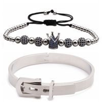 New Hot Sale Stainless Steel Diamond Ball Crown Braided Adjustable Bracelet Set Wholesale Nihaojewelry sku image 9