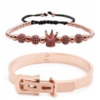 New Hot Sale Stainless Steel Diamond Ball Crown Braided Adjustable Bracelet Set Wholesale Nihaojewelry sku image 14