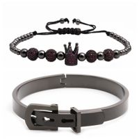 New Hot Sale Stainless Steel Diamond Ball Crown Braided Adjustable Bracelet Set Wholesale Nihaojewelry sku image 16