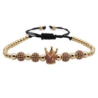 New Hot Sale Stainless Steel Diamond Ball Crown Braided Adjustable Bracelet Set Wholesale Nihaojewelry sku image 2
