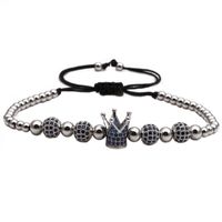 New Hot Sale Stainless Steel Diamond Ball Crown Braided Adjustable Bracelet Set Wholesale Nihaojewelry sku image 3