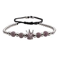 New Hot Sale Stainless Steel Diamond Ball Crown Braided Adjustable Bracelet Set Wholesale Nihaojewelry sku image 4