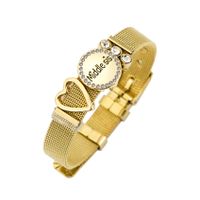 Fabrik Direkt Verkauf Edelstahl Mesh Band Armband Keeper Armband Liebe Buchstaben Middle Sis Diamant Armband sku image 2