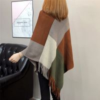 Autumn And Winter New Fashion Contrast Color Matching Color Tassel Bat Sleeve Shawl Sweater main image 2