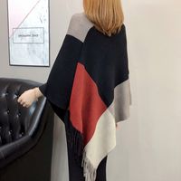 Autumn And Winter New Fashion Contrast Color Matching Color Tassel Bat Sleeve Shawl Sweater main image 4