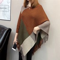 Autumn And Winter New Fashion Contrast Color Matching Color Tassel Bat Sleeve Shawl Sweater sku image 2