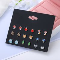 Style Coréen De Mode Nouvelles Boucles D'oreille 9 Paires Plaque Fruits Mignon Petit Animal Combinaison Renard Boucles D'oreilles Ensemble Croix-frontière Chaude sku image 1