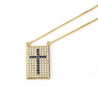 2021 Spot Grenz Überschreitende  Mode Kupfer Vergoldete Rechteckige Etikett Halskette Kreuz Farbe Zirkon Anhänger sku image 6