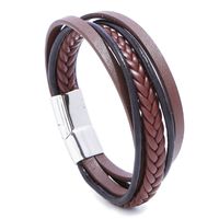 Croix-frontière E-commerce Ornement Simple Tissé Multi-couche En Acier Inoxydable Bracelet En Cuir Européen Et Américain Hommes Personnalité De Titane Acier Bracelet En Cuir sku image 2