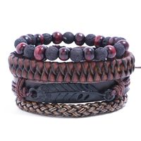 Europe And America Cross Border New Arrival Vintage Diy Suit Imitation Cowhide Bracelet Simple Woven Men's Feather Bracelet Wrist String sku image 1