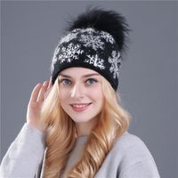 Laine De Fourrure De Lapin Mélange Cap De Noël Flocon De Neige Pull Réel 15cm Raton Laveur Laine Chapeau  Tricoté Chapeau Femmes sku image 7