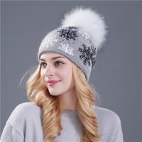 Laine De Fourrure De Lapin Mélange Cap De Noël Flocon De Neige Pull Réel 15cm Raton Laveur Laine Chapeau  Tricoté Chapeau Femmes sku image 9