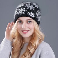 Laine De Fourrure De Lapin Mélange Cap De Noël Flocon De Neige Pull Réel 15cm Raton Laveur Laine Chapeau  Tricoté Chapeau Femmes sku image 1