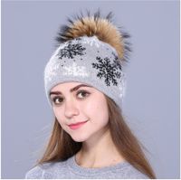 Laine De Fourrure De Lapin Mélange Cap De Noël Flocon De Neige Pull Réel 15cm Raton Laveur Laine Chapeau  Tricoté Chapeau Femmes sku image 6