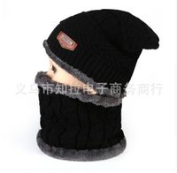 Hat Men's Winter Warm Wool Hat Thickened Knitted Hat Sets Cap Men's Bag Cap Cotton-padded Cap Winter Hat Men's Youth sku image 1