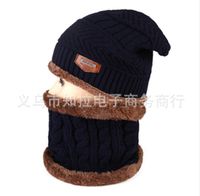 Hat Men's Winter Warm Wool Hat Thickened Knitted Hat Sets Cap Men's Bag Cap Cotton-padded Cap Winter Hat Men's Youth sku image 14