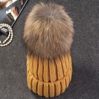 Vente Chaude De Mode Filles 15cm Raton Laveur Boule De Fourrure Automne Et D'hiver Tricoté De Chapeau De Manchon sku image 2