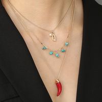Turquoise Letter Q Necklace Summer Simple Fashion Hand-wound Red Pepper Necklace Wholesale main image 1
