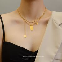 Collar De Mujer Doble Redondo De Metal De Cadena Geométrica De Acero Inoxidable main image 6