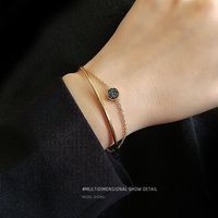 Half Circle Double Round Wire No Fading Titanium Steel Plated With 18k Gold  Bracelet With Black Diamonds main image 2