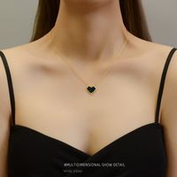 Black Diamond Titanium Steel O-chain Peach Heart Women's Necklace Hypoallergenic main image 1