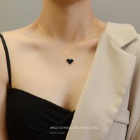 Black Diamond Titanium Steel O-chain Peach Heart Women's Necklace Hypoallergenic main image 5