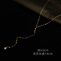 Titanium Steel Plated 18k Real Gold Tassel Long Necklace Pearl Y-shaped Clavicle Necklace Set main image 4