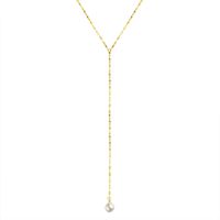 Titanium Steel Plated 18k Real Gold Tassel Long Necklace Pearl Y-shaped Clavicle Necklace Set main image 3